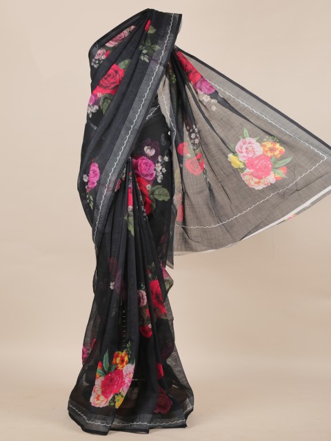 

Pothys Black Printed Linen Blend Saree