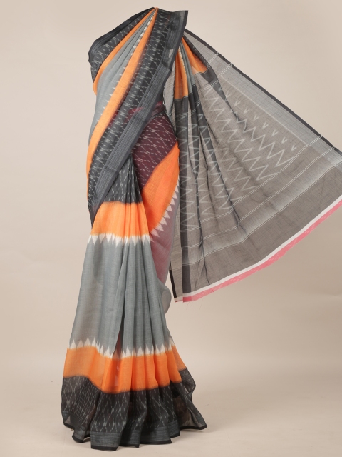 

Pothys Grey & Orange Linen Blend Printed Saree