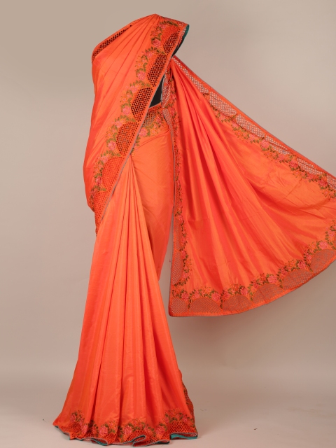 

Pothys Orange Solid Art Silk Saree with Cut Work Design Border