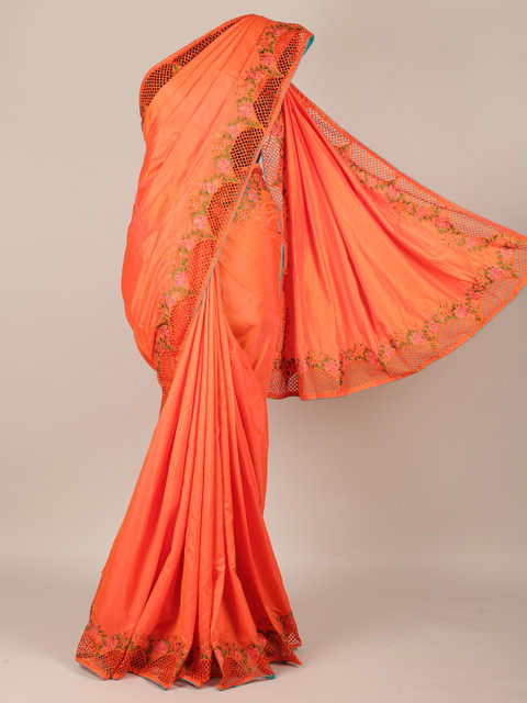 

Pothys Orange Solid Art Silk Saree