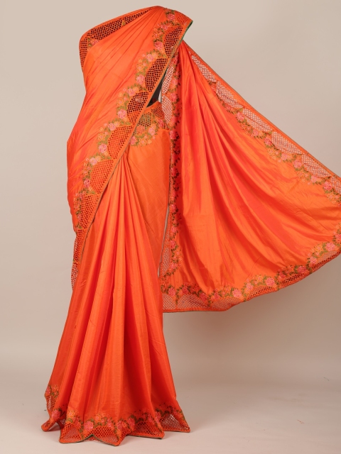 

Pothys Orange Solid Art Silk Saree