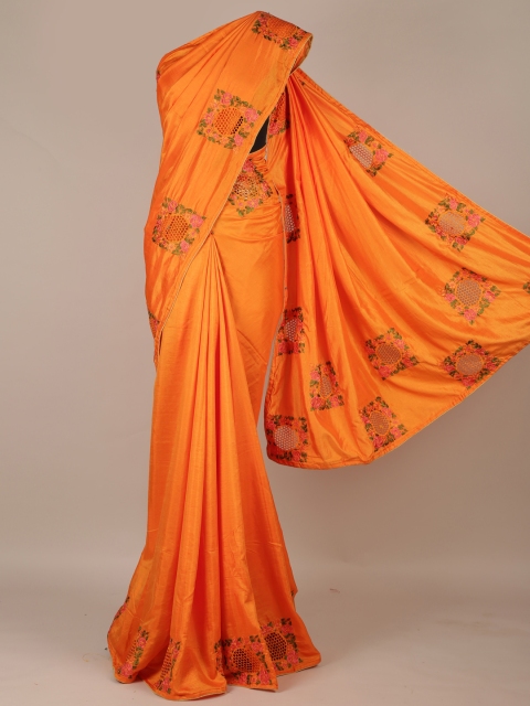 

Pothys Orange Solid Art Silk Saree