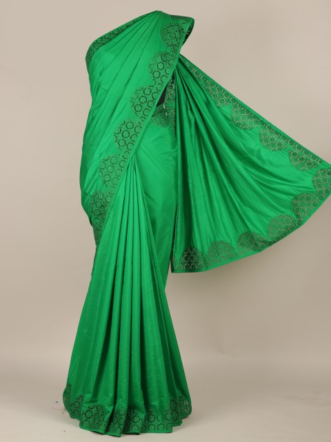 

Pothys Green Solid Art Silk Saree with Cut Work Design Border