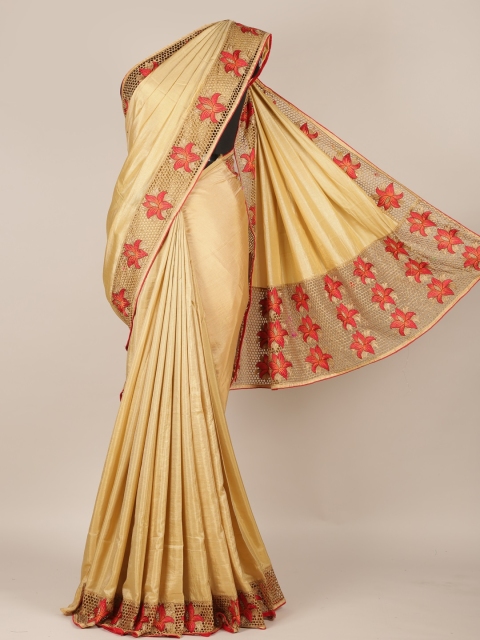 

Pothys Cream-Coloured & Red Art Silk Solid Saree