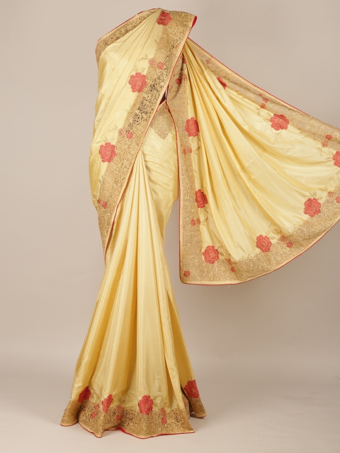 

Pothys Cream-Coloured Solid Art Silk Saree