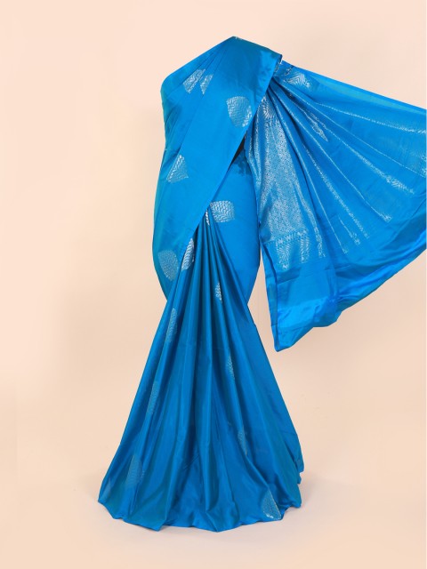 

Pothys Blue & Silver-Toned Silk Cotton Woven Design Kanjeevaram Saree