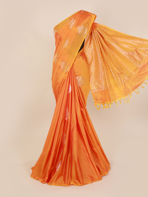 

Pothys Orange Silk Cotton Woven Design Kanjeevaram Saree with Jhalar Pallu