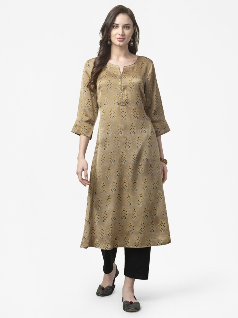 

Fabindia Women Beige & Black Printed A-Line Kurta