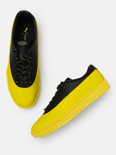 

Puma Unisex Yellow & Black Colourblocked Leather Ralph Sampson 70 Rubber Kitsune Sneakers