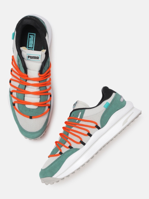 

Puma Unisex Grey & Teal Green Colourblocked Lace Rider Pop Sneakers
