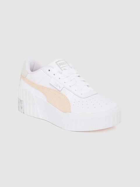 

Puma Women White & Pink Perforated Leather Cali Wedge In Bloom Flatform Sneakers