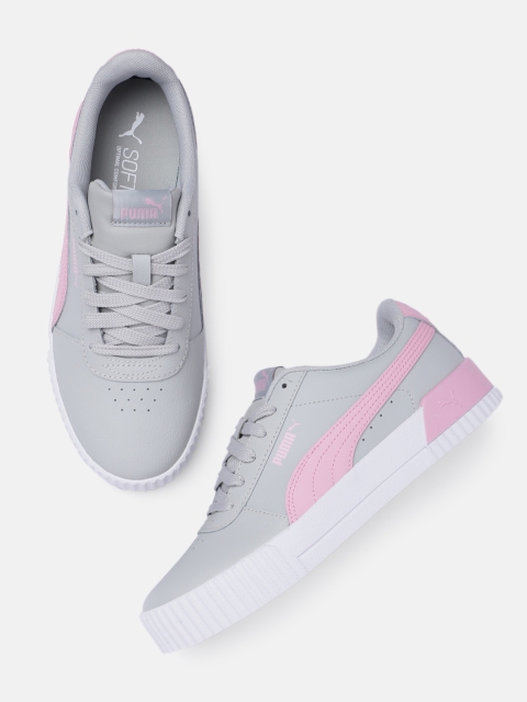 

Puma Women Grey & Pink Carina Colourblocked Perforated Leather Sneakers