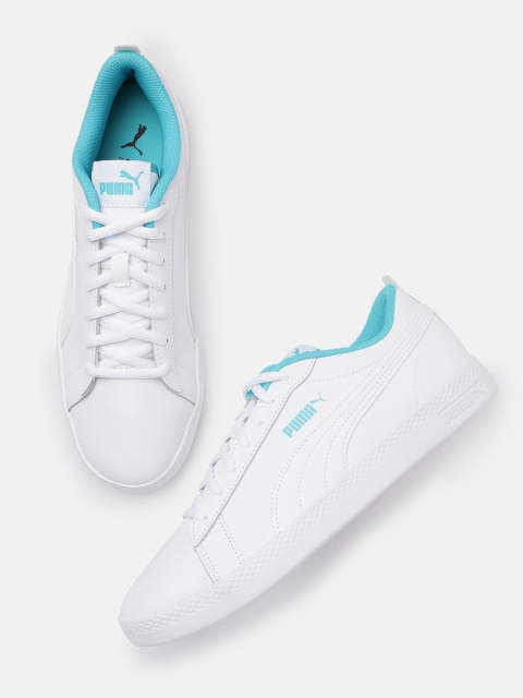 

Puma Women White & Blue Smash v2 Leather Sneakers