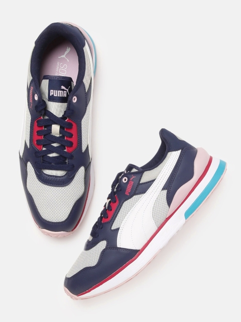 

Puma Unisex White Colourblocked R78 FUTR Sneakers, Navy blue