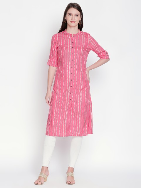 

RANGMANCH BY PANTALOONS Women Pink & White Striped A-Line Kurta