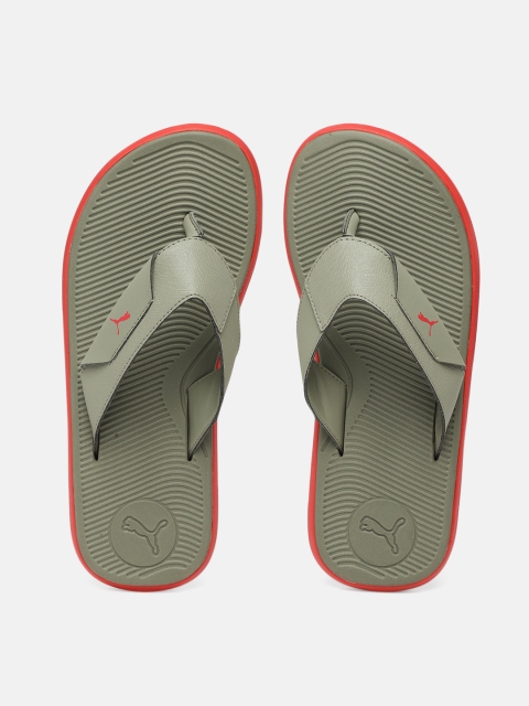 

Puma Men Olive Green Textured Tron IDP Thong Flip-Flops