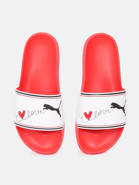 

Puma Women Red & White Printed Leadcat FTR Valentine's Sliders