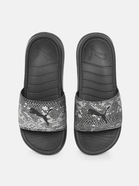 

Puma Women Black & Grey Printed Popcat 20 Untamed Sliders
