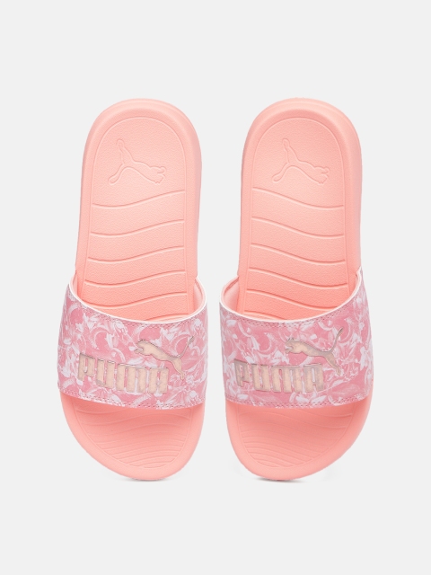 

Puma Women Peach-Coloured Popcat 20 Printed Sliders