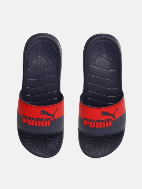 

Puma Unisex Navy Blue & Red Popcat 20 Split Colourblocked Sliders