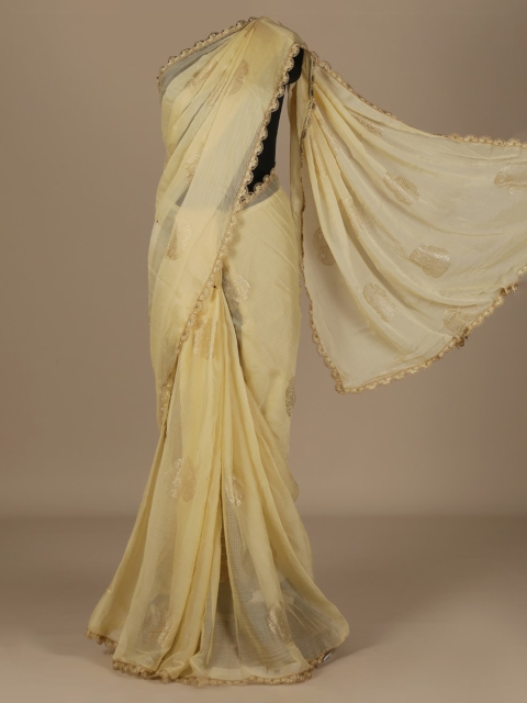 

Pothys Cream-Coloured Printed Poly Chiffon Saree