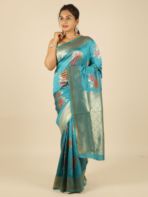 

Pothys Blue & Gold-Toned Jute Silk Woven Design Saree