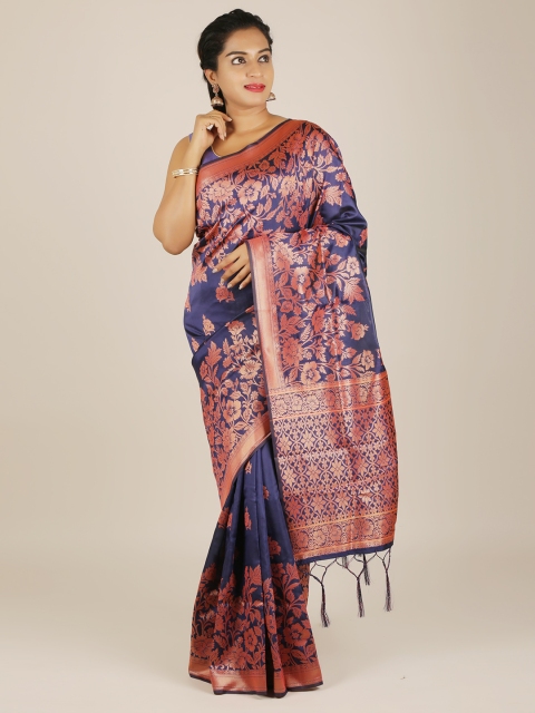 

Pothys Navy Blue & Peach-Coloured Jute Silk Woven Design Saree