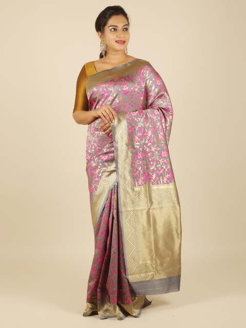 

Pothys Grey & Pink Jute Silk Woven Design Saree