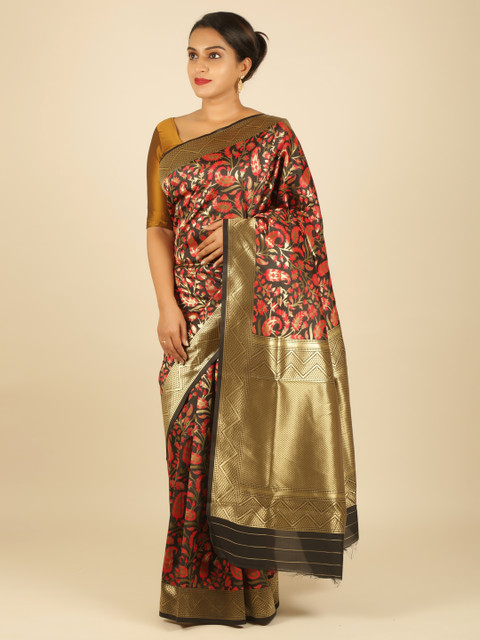 

Pothys Black & Red Jute Silk Woven Design Saree