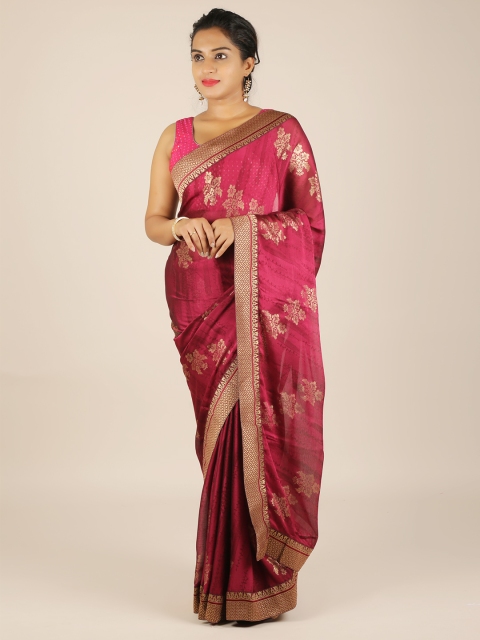 

Pothys Magenta Woven Design Poly Chiffon Saree