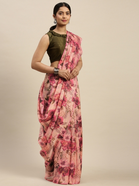 

Nanda Silk Mills Pink & Burgundy Floral Printed Saree