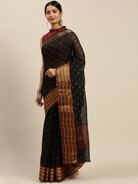 

Nanda Silk Mills Black & Maroon Printed Saree