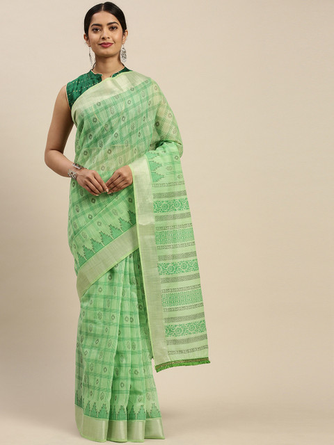 

Nanda Silk Mills Green Printed Saree