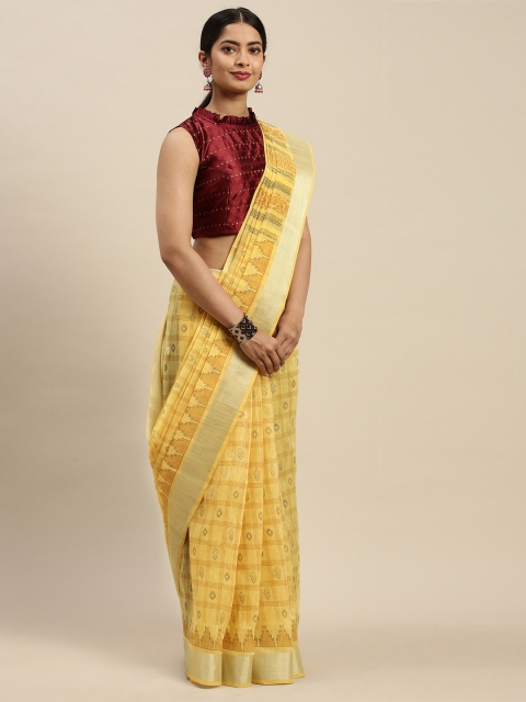 

Nanda Silk Mills Yellow & Grey Printed Saree