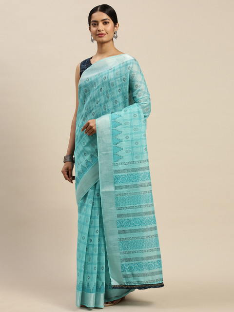 

Nanda Silk Mills Blue & Black Checked Saree