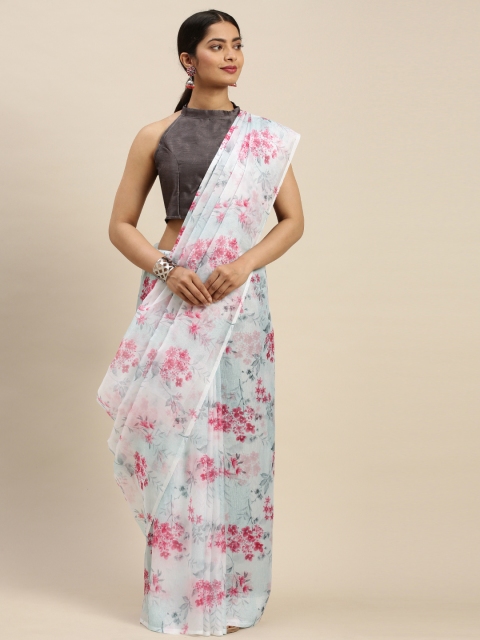 

Nanda Silk Mills Blue & White Organza Floral Print Saree