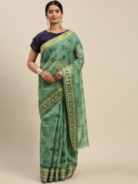 

Nanda Silk Mills Green & Blue Floral Printed Saree