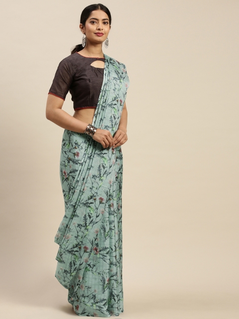 

Nanda Silk Mills Teal Blue & Pink Printed Saree