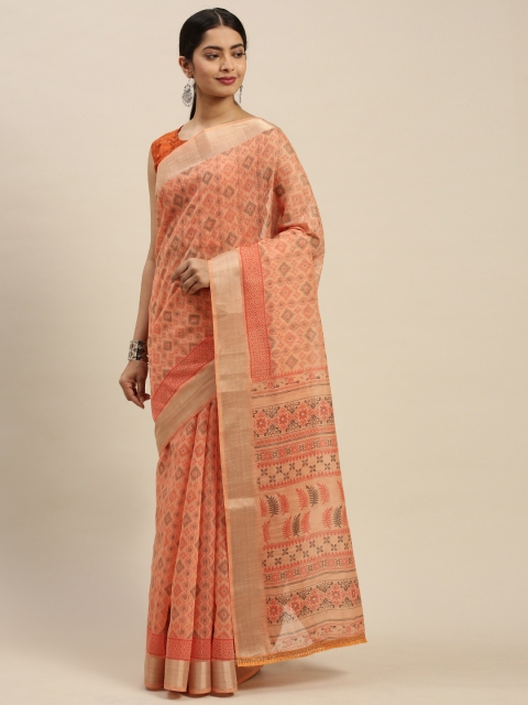 

Nanda Silk Mills Peach-Coloured Printed Saree