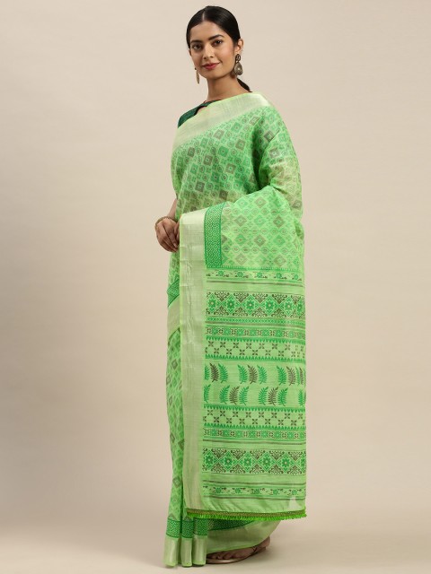

Nanda Silk Mills Green Printed Saree