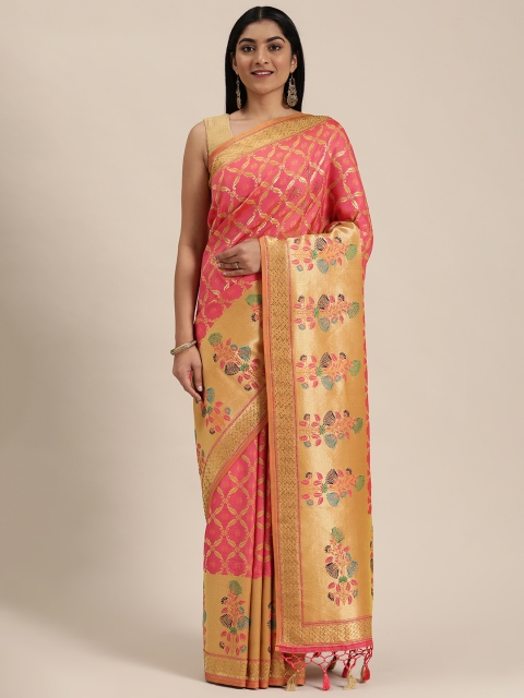 

Soch Pink & Gold-Toned Woven Design Saree