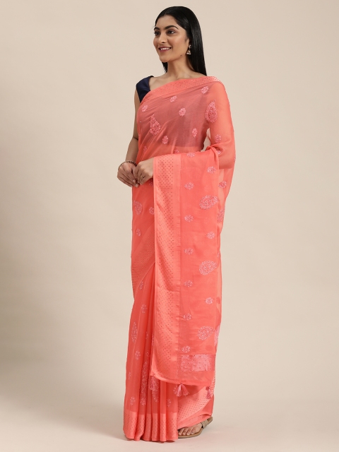 

Soch Coral Pink Embroidered Saree
