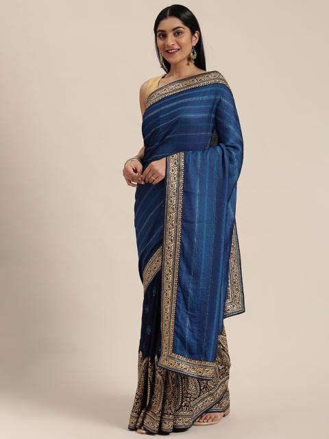 

Soch Blue Striped Saree with Embroidery