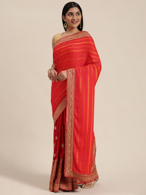 

Soch Red & Orange Striped Saree with Embroidery