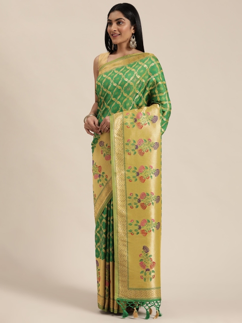 

Soch Green & Gold-Toned Woven Design Saree
