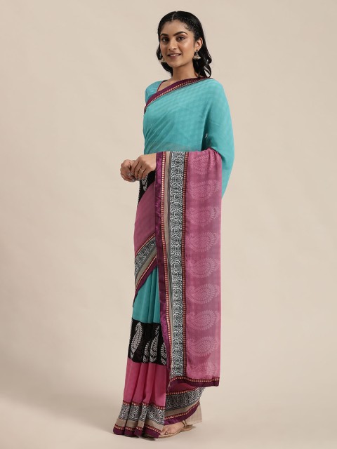 

Silk Bazar Pink & Blue Printed Saree