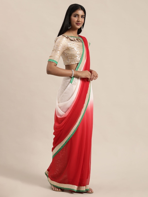 

Silk Bazar Red & White Poly Georgette Dyed Saree