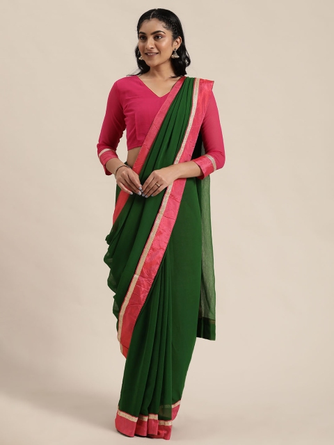 

Silk Bazar Green & Pink Solid Saree