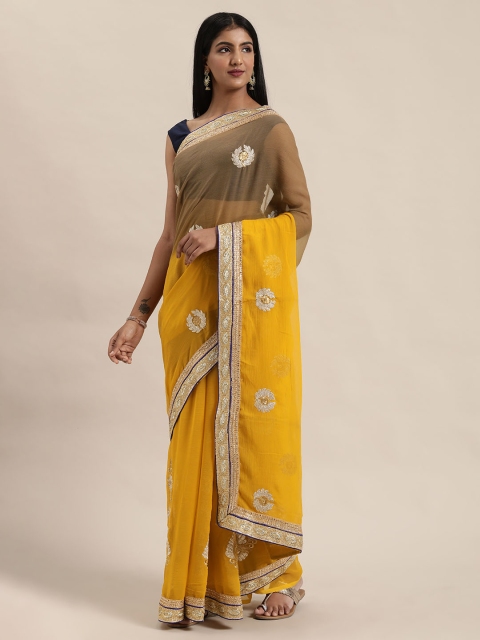 

Silk Bazar Yellow & Green Embroidered Saree