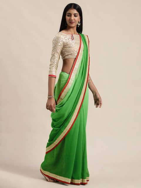 

Silk Bazar Green Chiffon Dyed Saree with Blouse